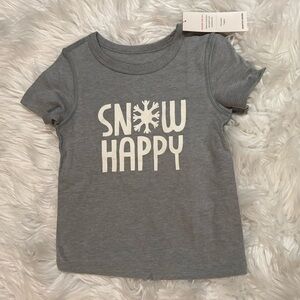 NWT‎ Cat & Jack Toddler Girl 3T Snow Happy Winter Gray Holiday Graphic Tee Shirt